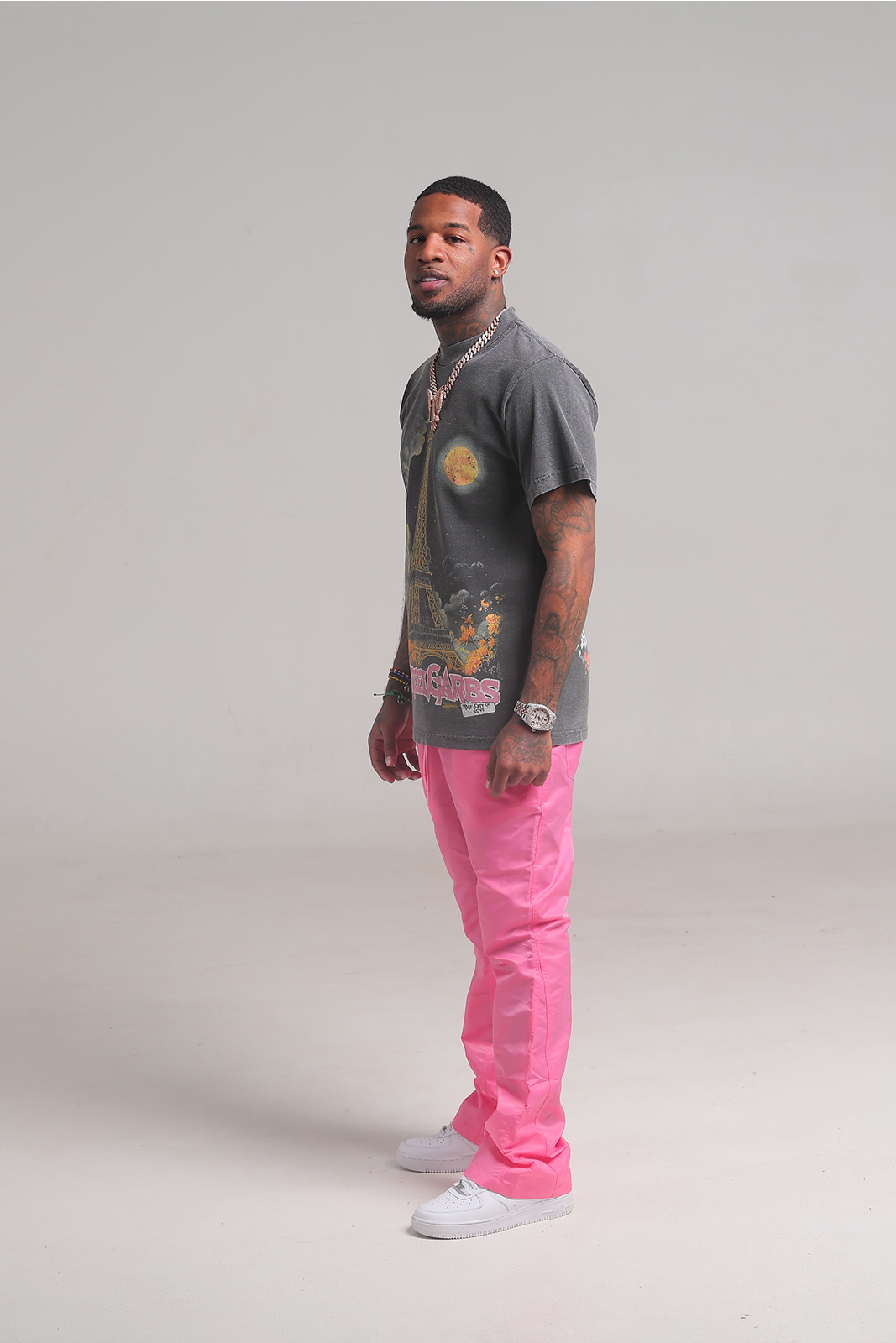 Light Pink 6 Panel Flared Nylon Pants