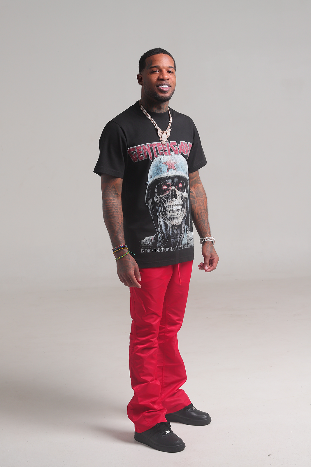 Red 6 Panel Flared Nylon Pants