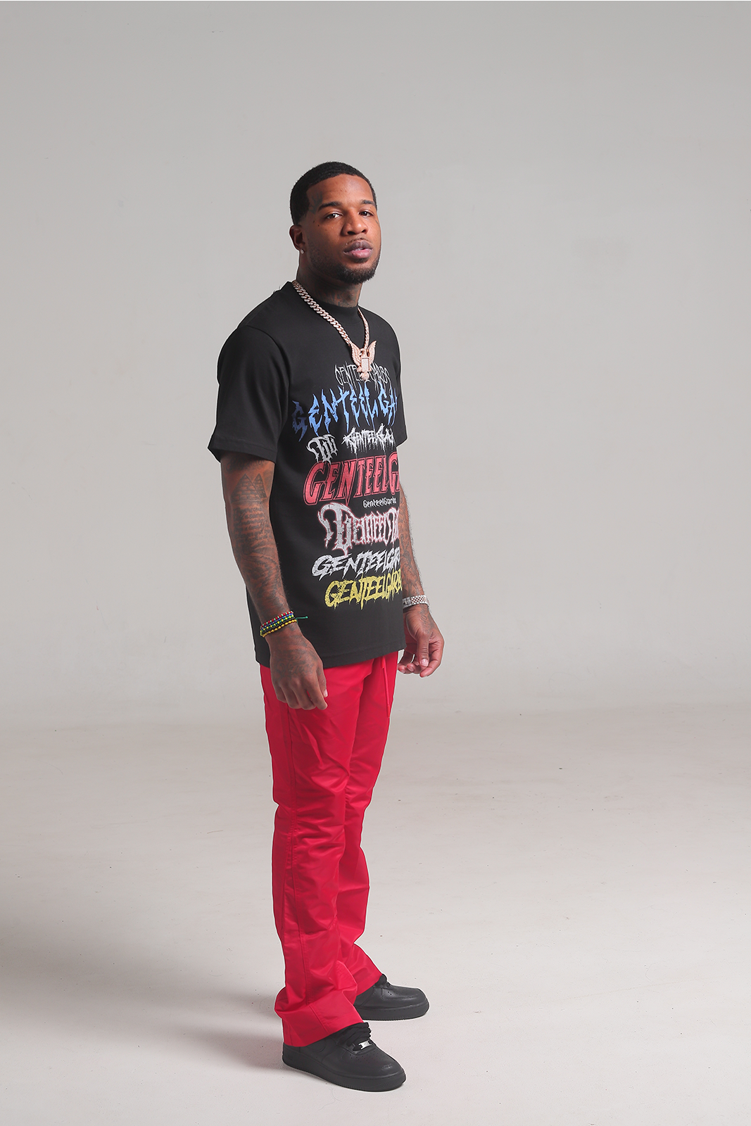 Red 6 Panel Flared Nylon Pants