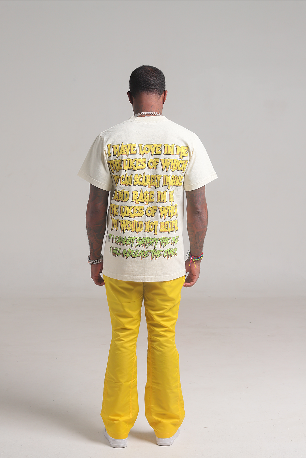 Yellow 6 Panel Flared Nylon Pants