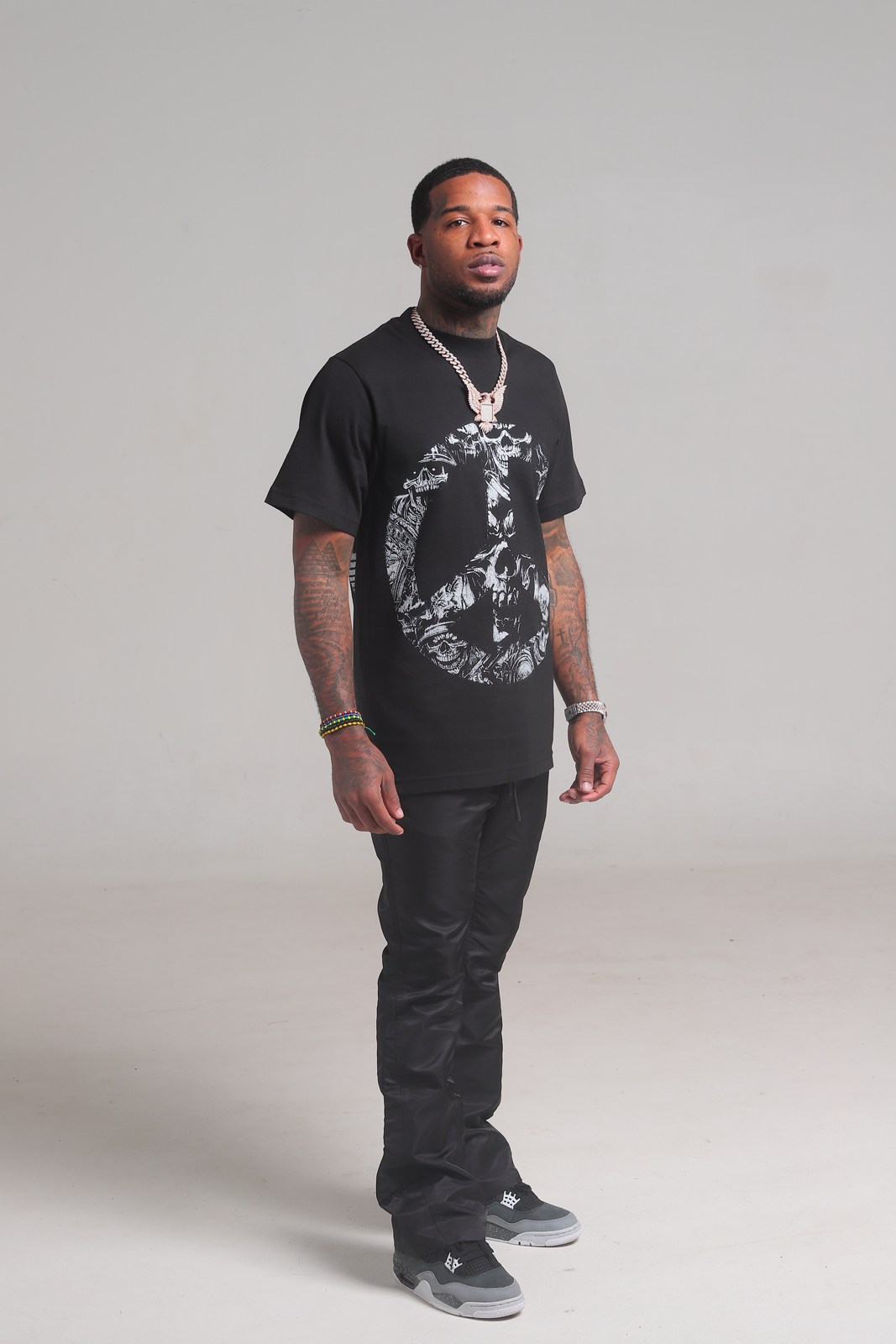 Black 6 Panel Flared Nylon Pants