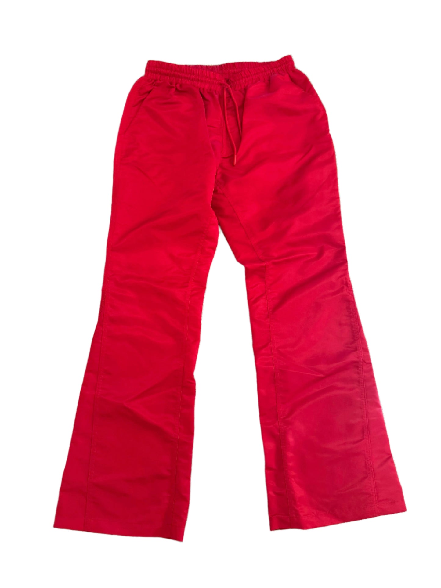 Red 6 Panel Flared Nylon Pants