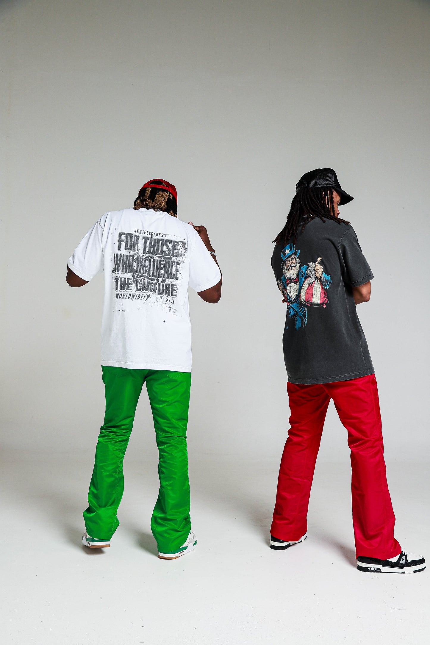 Red 6 Panel Flared Nylon Pants