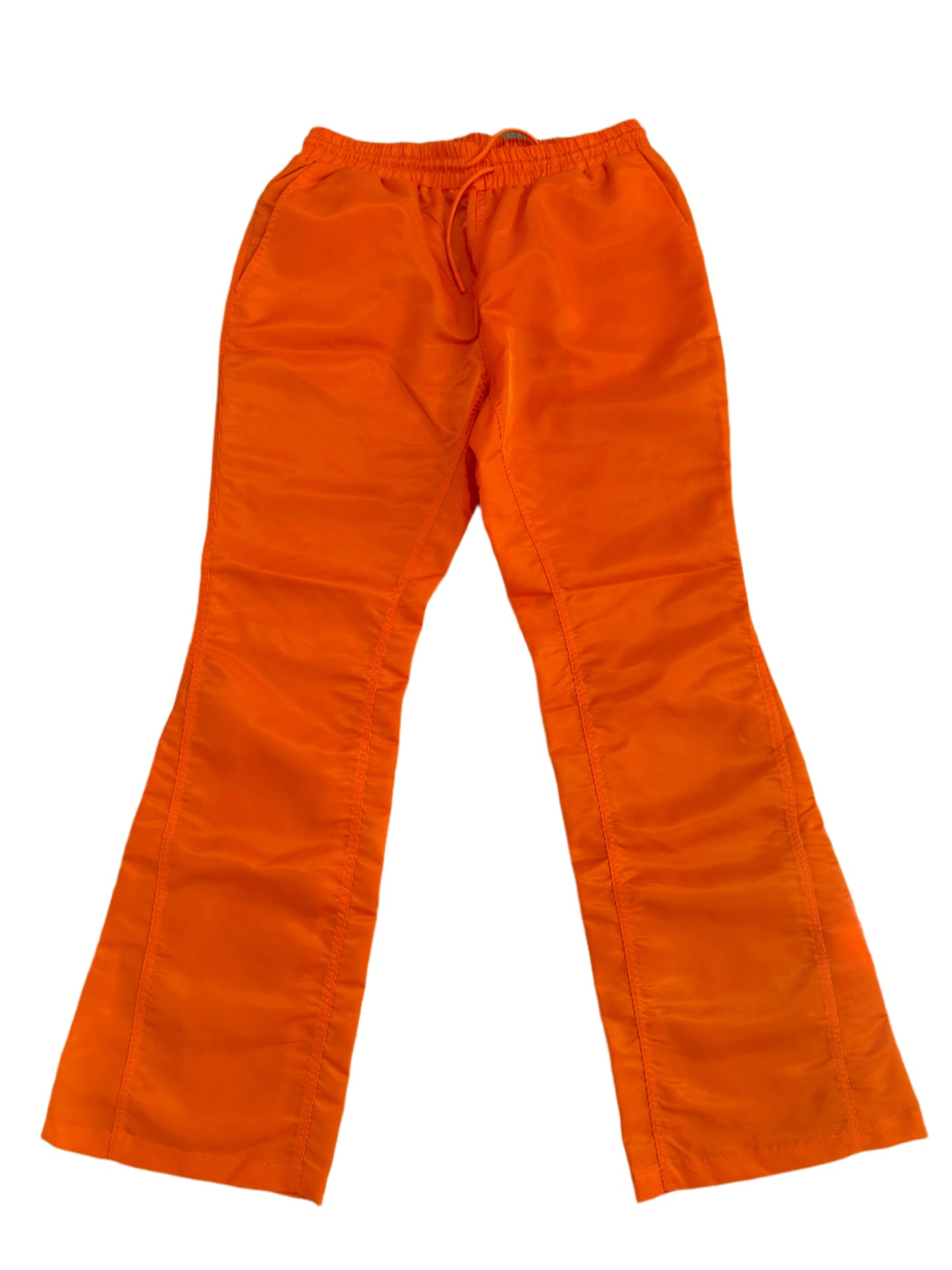 Orange 6 Panel Flared Nylon Pants