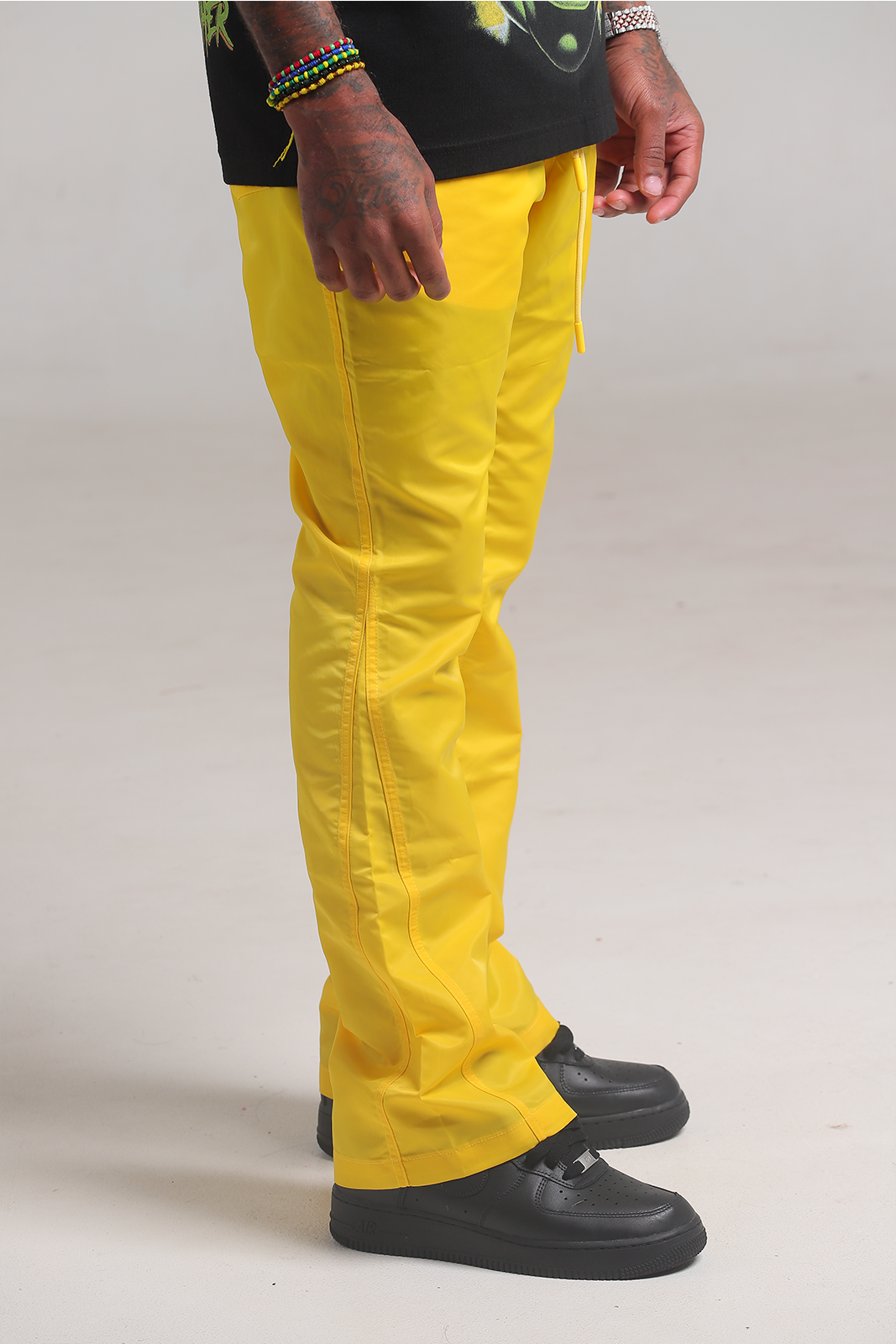 Yellow 6 Panel Flared Nylon Pants