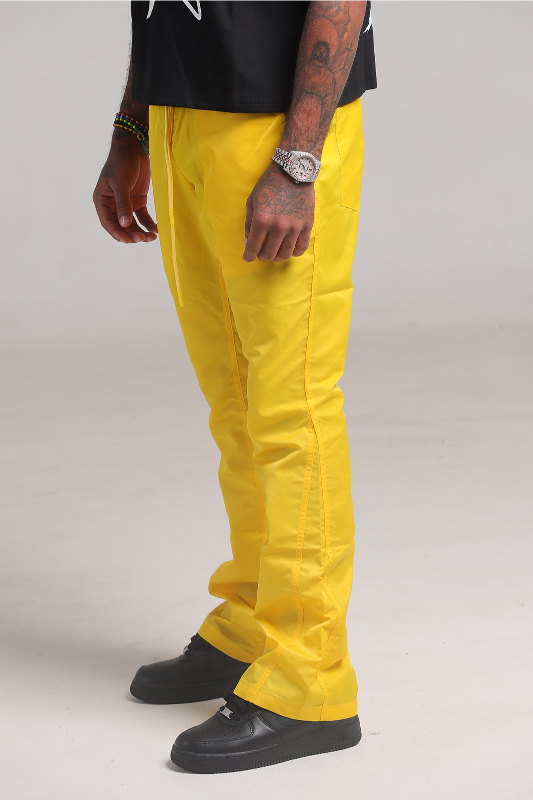 Yellow 6 Panel Flared Nylon Pants