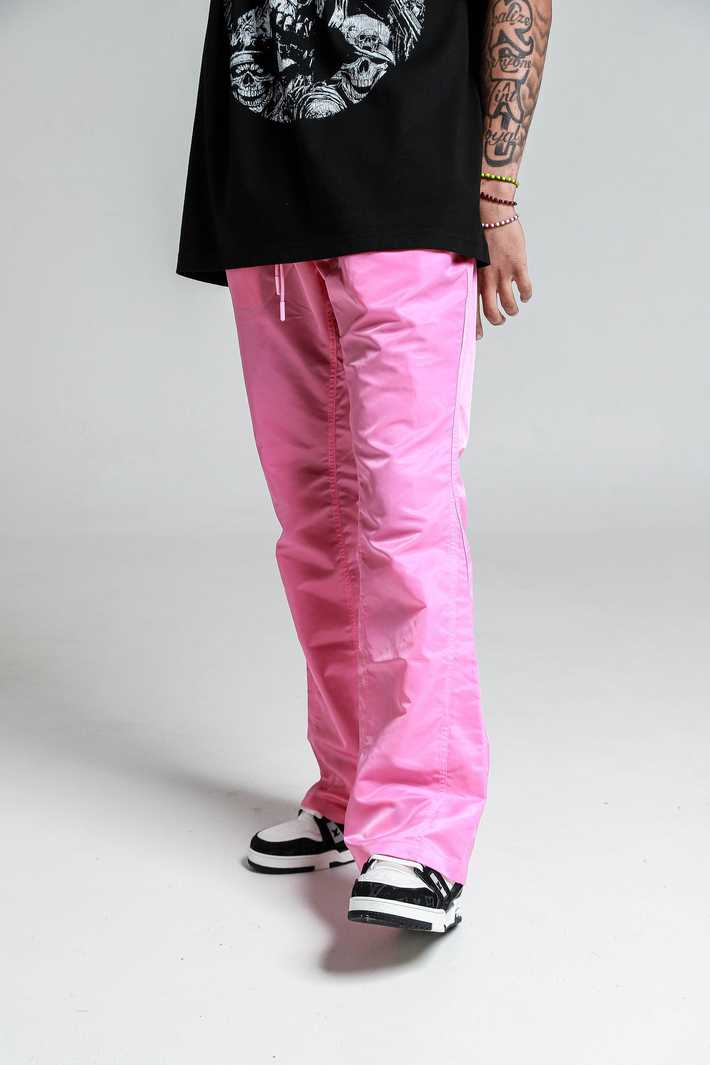 Light Pink 6 Panel Flared Nylon Pants