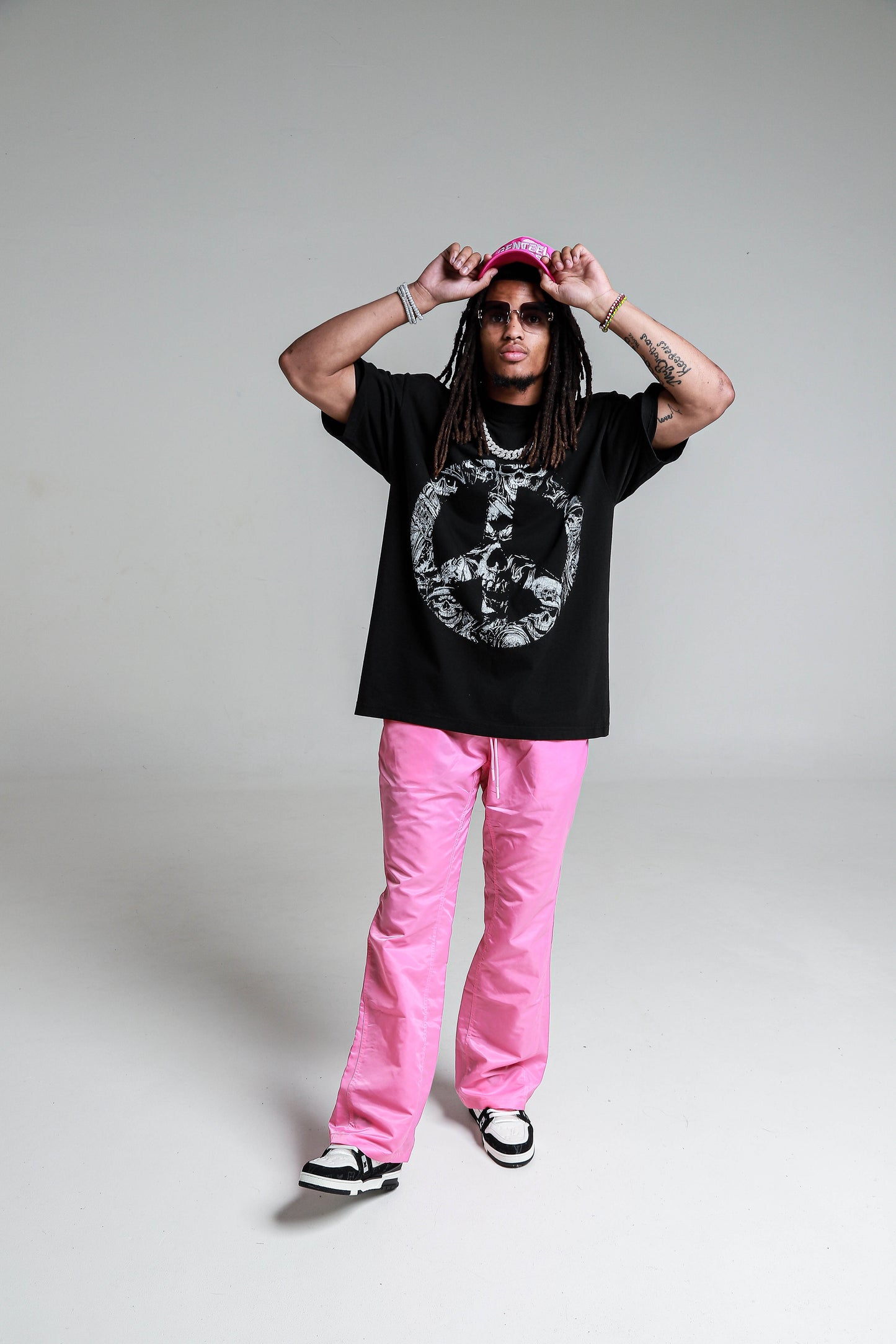 Light Pink 6 Panel Flared Nylon Pants