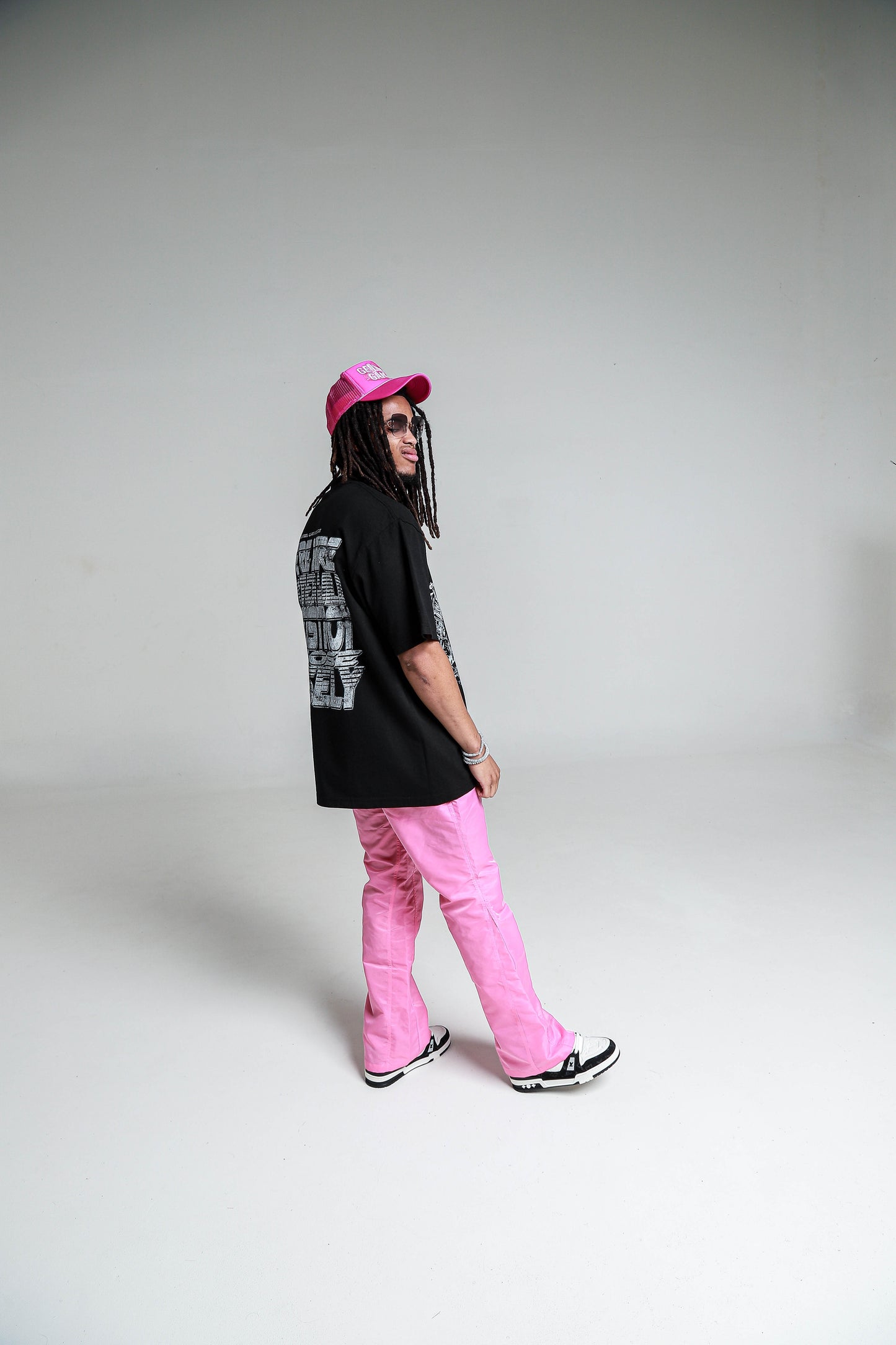 Light Pink 6 Panel Flared Nylon Pants