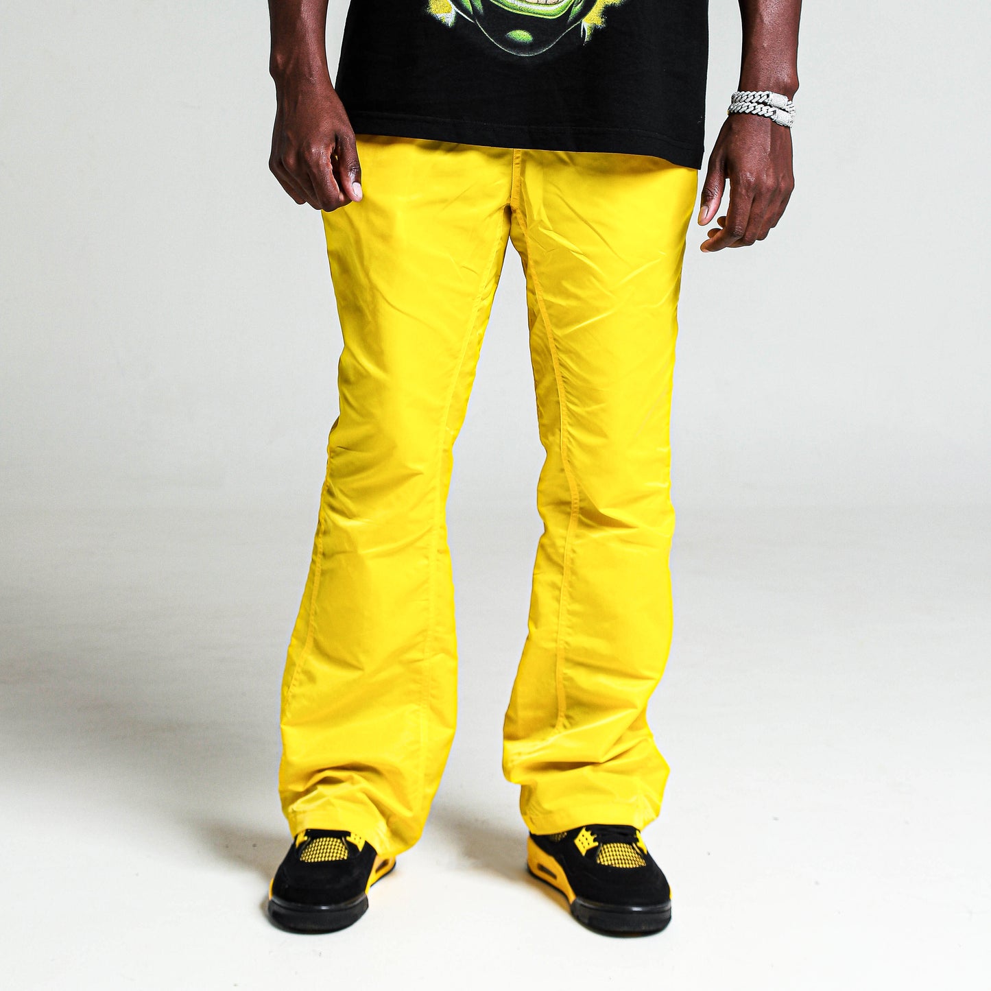 Yellow 6 Panel Flared Nylon Pants